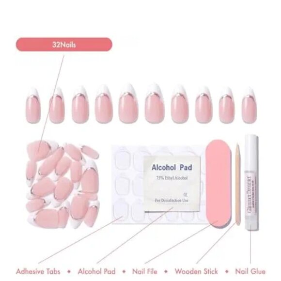 Glimmer Dreamer Press On French Mani Reusable Almond Nails 32 Drewdrop Glaze NWT - Picture 5 of 7